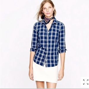 J. Crew Women’s Navy Plaid Cotton “Boy” Shirt - Sz 2